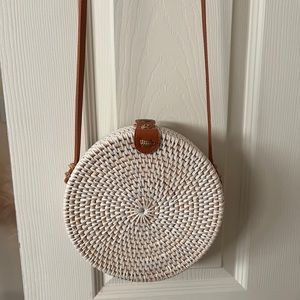 White Rattan Woven Cross Body